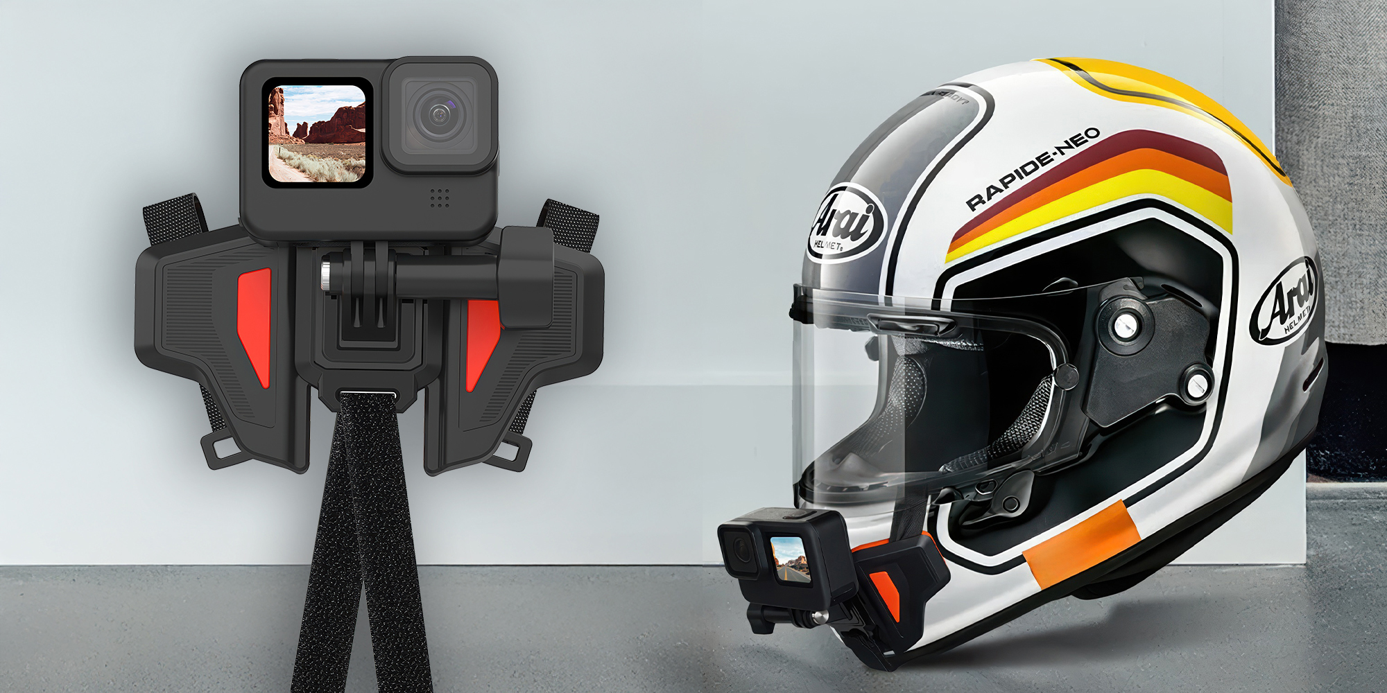 Mocowanie na kask motocyklowy Telesin GP-HBM-MT2 do kamer sportowych - pomarańczowe